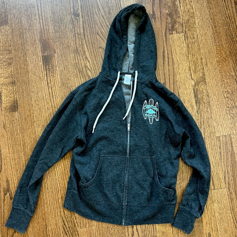 Capitola Beach Club zip hoodie sweatshirt. Dark gray. Adult small. California